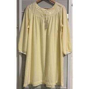 SCHRANK VINTAGE WOMENS L 1960's NIGHTGOWN BRUSHED TRICOT NYLON YELLOW FLORAL NEW